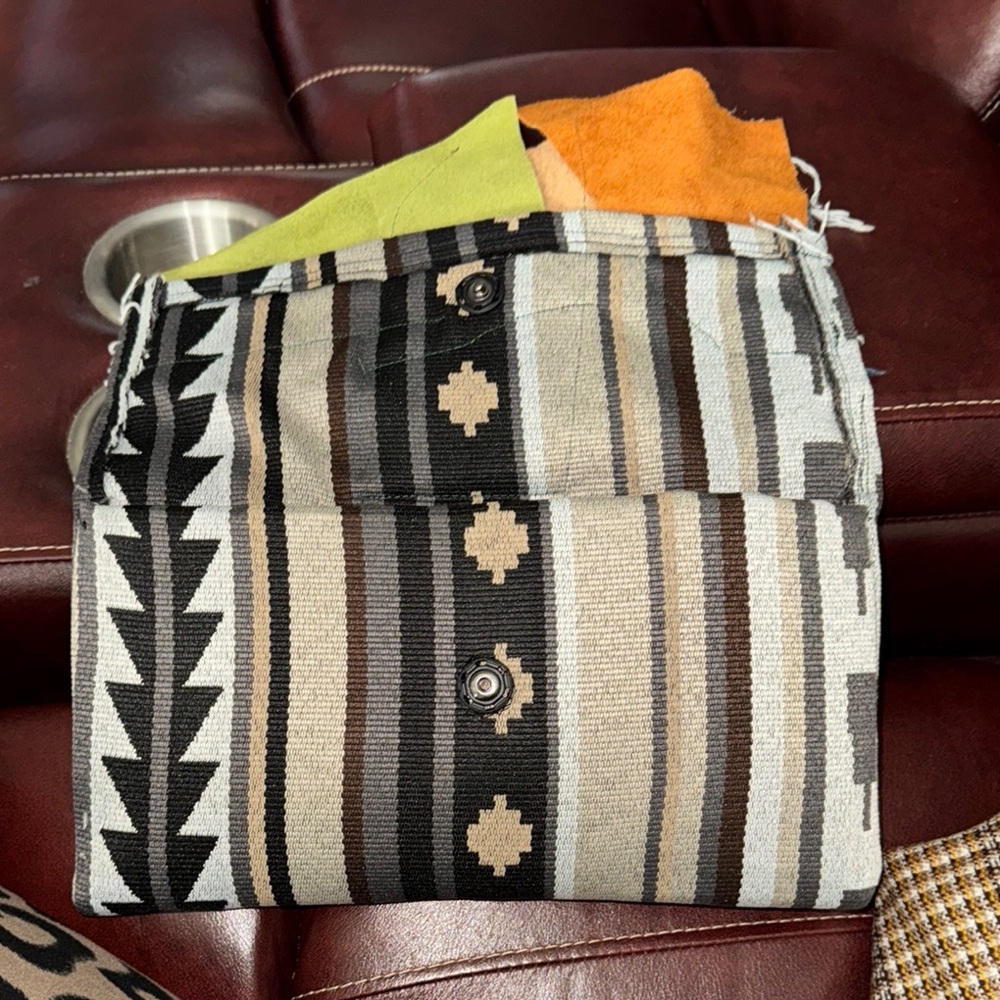 Patchwork Clutch With Button Accents - image 3